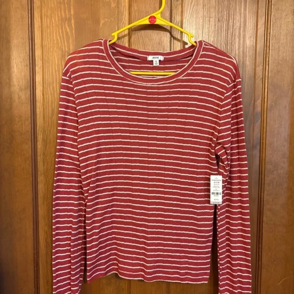 Ardene Red and White Striped Long-Sleeve Crewneck Top